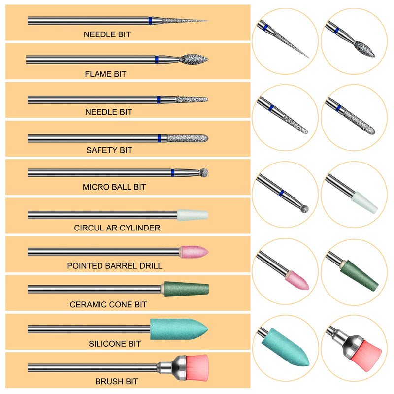 [Australia] - 20 PCs Nail Drill Bits Set for Acrylic Nails, Professional Diamond Cuticle Remover Bits Kit with Box, 3/32" Electric Manicure Nail File Bit for Nail Drill Machine in Nail Salon 