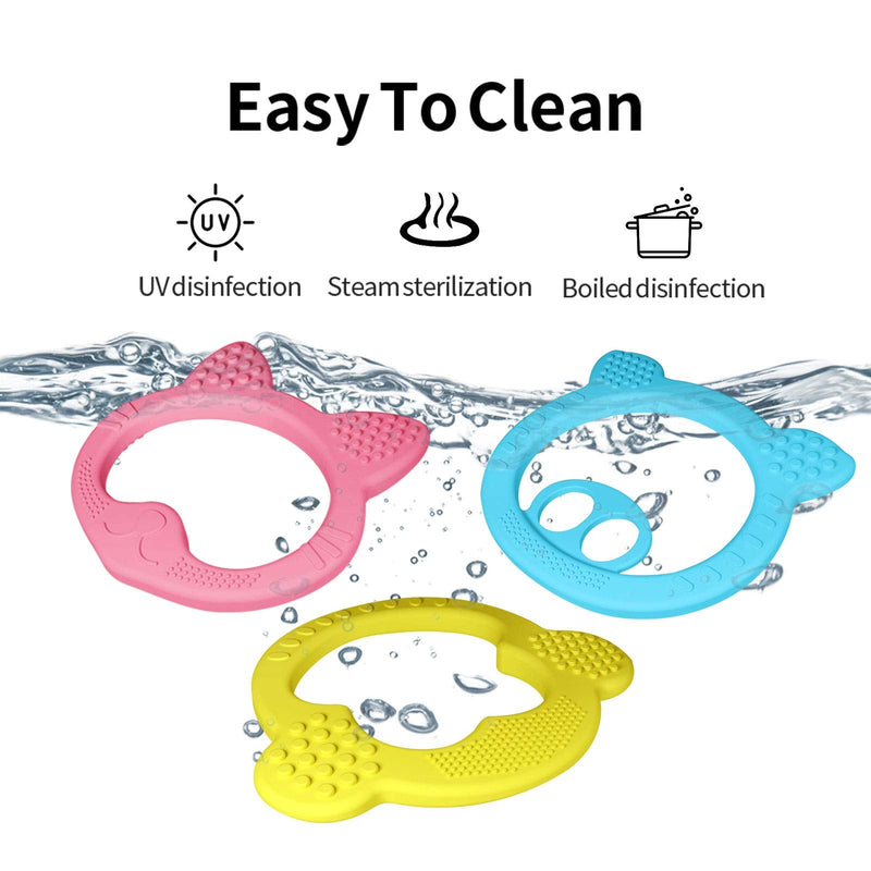 [Australia] - Baby Teething Toys Set - Silicone Teether, Easy to Hold,Natural Organic Freezer Safe Teething Ring for Newborn Infant (Multicoloured) (Blue,Pink,Yellow) Blue,Pink,Yellow 