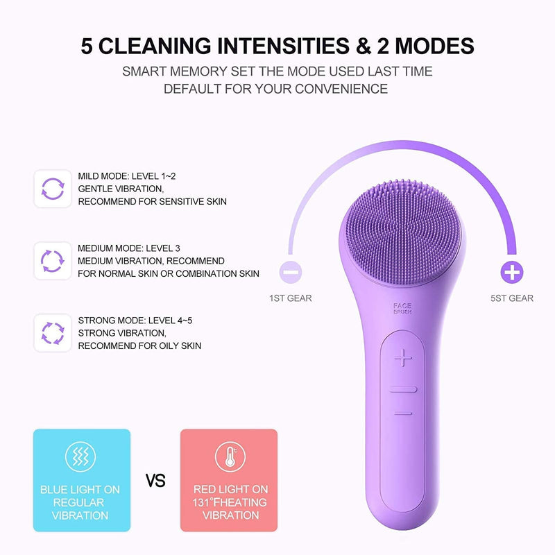 [Australia] - Facial Cleansing Brush, Electric Face Cleaning Brush IPX7 Waterproof, Face Spin Brush 5 Intensity for Deep Cleansing, Gentle Exfoliation, Makeup Removal, Blackhead Removals and Massage (Purple) Purple 