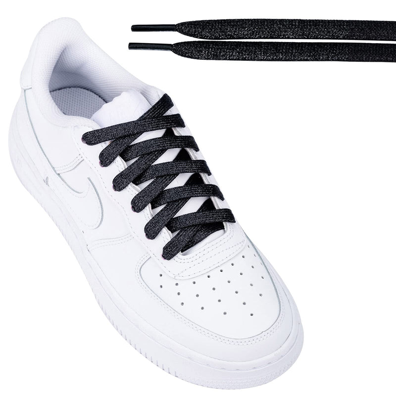 [Australia] - Olukssck 2 Pairs Flat Glitter Shiny Metallic Shoe Laces, Colorful Sequin Shoelaces 31inch (80cm) Black(2 Pairs) 