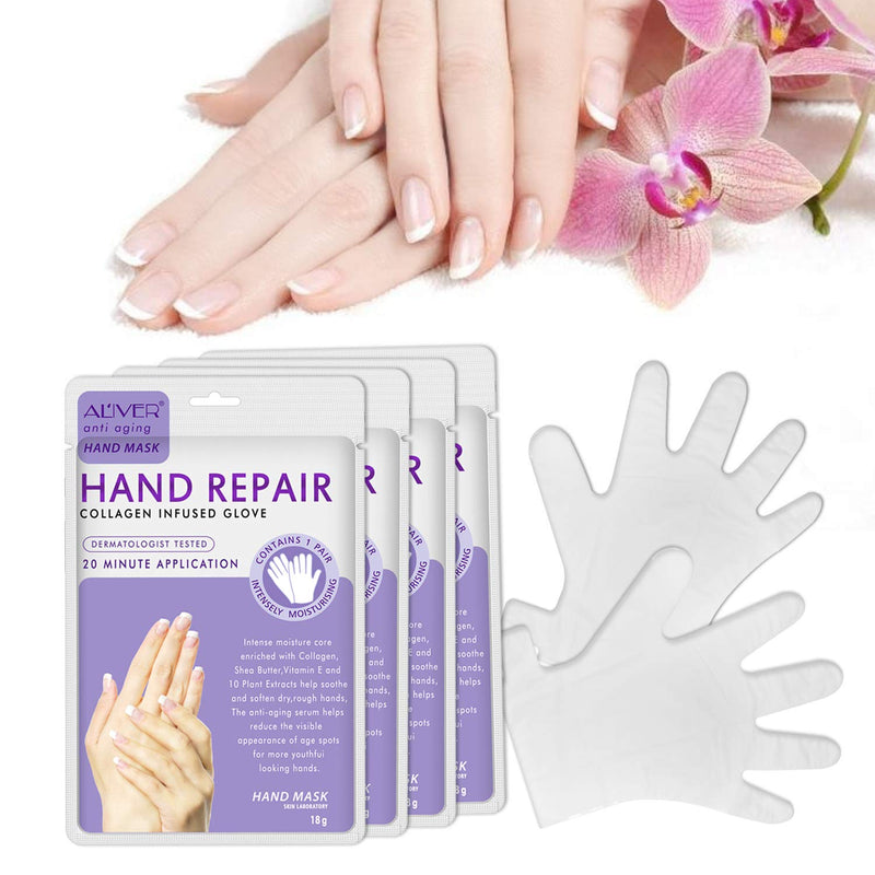 [Australia] - 5 Pairs Hands Moisturizing Gloves, Hand Skin Repair Renew Mask w/Infused Collagen, Moisture Enhancing Gloves for Dry, Aging, Cracked Hands(Honey&Milk) 5 Pair 