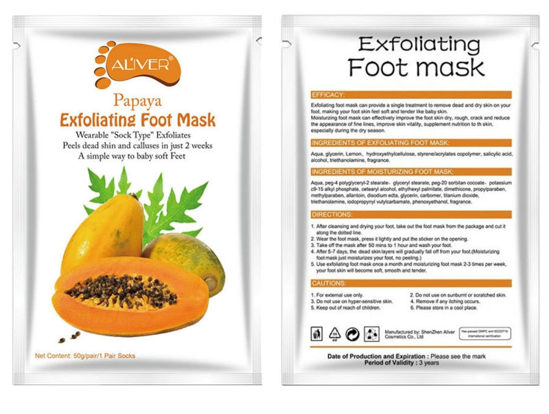 [Australia] - Aliver® Exfoliating Peeling with Papaya Extract Feet Foot Mask Socks Foot Care Renew Foot Dead Cracked Skin Corn Remover, Peel Away Calluses & Dead Skin Cell in 7 Days Fit Up to Size 11UK / 46EU 