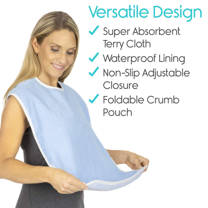 [Australia] - Vive Adult Bibs - Waterproof Apron Set for Men, Women for Eating with Adjustable Strap - Washable Reusable Large Terry Cloth for Elderly, Seniors and Disabled (2) 2 