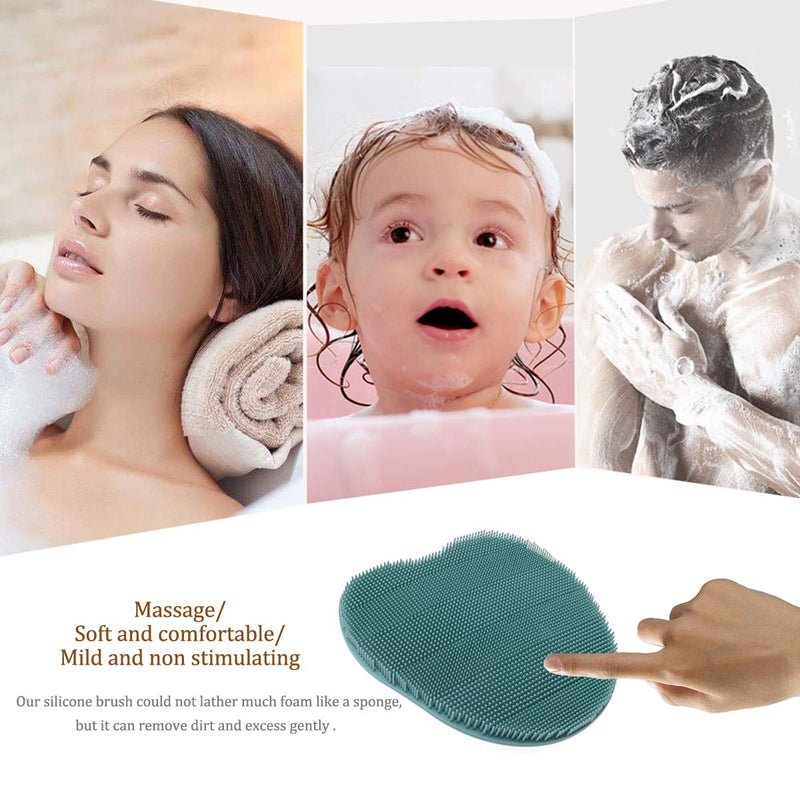 [Australia] - 1 Pack Soft Silicone Shower Brush Body Wash Bath Exfoliating Skin Massage Scrubber, Dry Skin Brushing Glove Loofah, Fit for Sensitive and All Kinds of Skin(Eucalyptus Green) #1 GREEN 