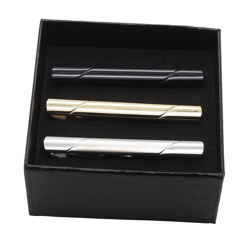 [Australia] - PiercingJ 3pcs Set Stainless Steel Exquisite GQ Classic Tie Bar Clip, Silver Tone, 2.3Inches Mix 4 