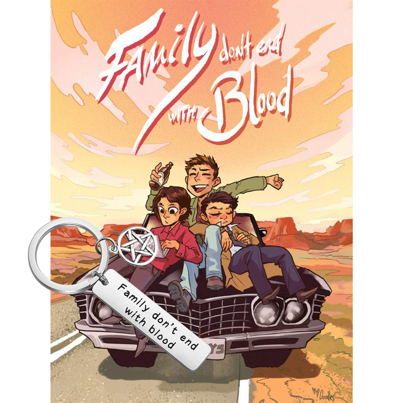 [Australia] - Lywjyb Birdgot Supernatural Inspired Gift SPN Jewelry Family Don't End with Blood Best Friend Keychain Supernatural Fans Gift Sam Dean Winchester Gift 