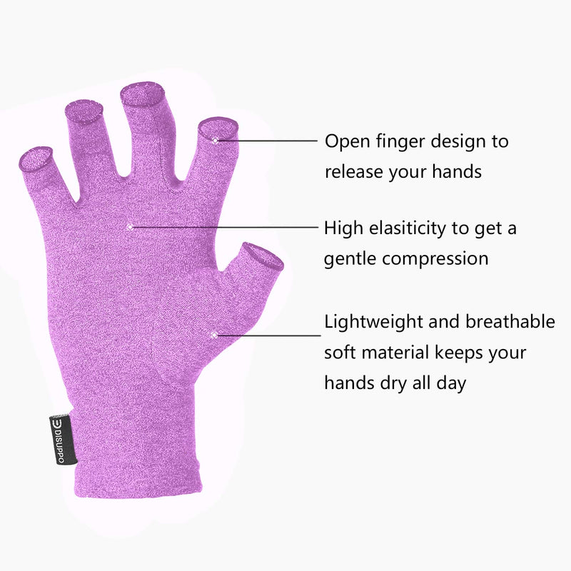 [Australia] - DISUPPO Arthritis Compression Gloves Relieve Pain from Rheumatoid, RSI,Carpal Tunnel, Hand Gloves Fingerless for Computer Typing and Dailywork, Support for Hands and Joints (L, Purple) Large (Pack of 1) 