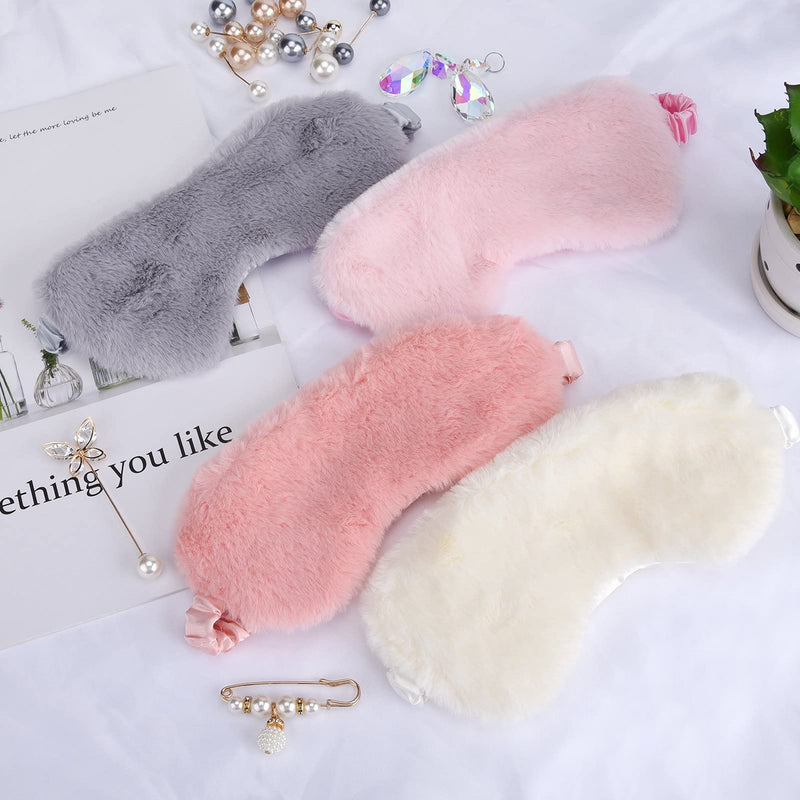 [Australia] - olyee 4 Pack Sleep Mask, Kids Eye Cover Mask Set Fluffy Cute Girls Sleeping Masks Pink Personalized Silk Blackout Blindfold Sleepover Party Supplies for Teenage Women Children Boy 