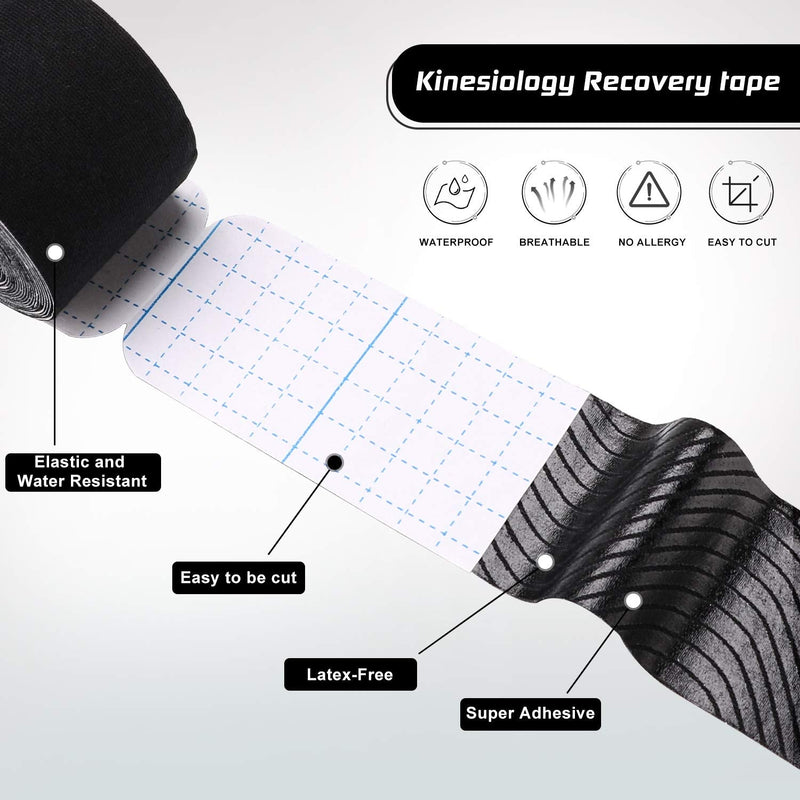 [Australia] - Kinesiology Tape Precut 3 Rolls-Athletic Sports Tape for Muscle & Joints-Physical Therapy Tape for Knee,Ankle,Shoulder,Plantar Fasciitis- Latex Free and Water Resistant-60 Strips, Black 