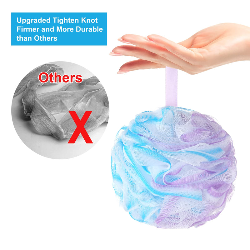 [Australia] - SYHZC Shower Puff Loofah 75g/PCS Extra Large Shower Puffs Shower Sponge Shower Scrunchie Body Puff Shower Exfoliating Bath Sponge for Adults, Set of 4, Flower Color Green-purple--large 