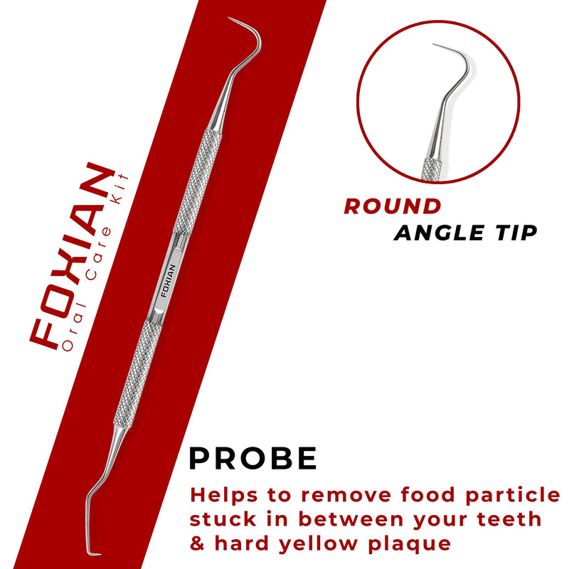 [Australia] - FOXIAN Professional 5 Pcs Oral Plaque Remover for Teeth Stainless Steel Tooth Picks Tartar Cleaner for Teeth Whitening & Oral Care Kit for Men Women Pets in Leather Pouch (5 Pcs) 