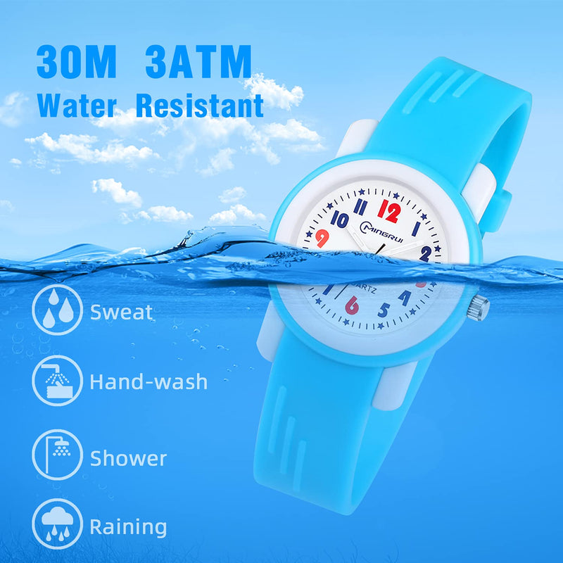 [Australia] - Kids Watch for Girls Boys 3-12 Years Old Waterproof Outdoor Analog Watch for Children with Rubber Band Light Blue 