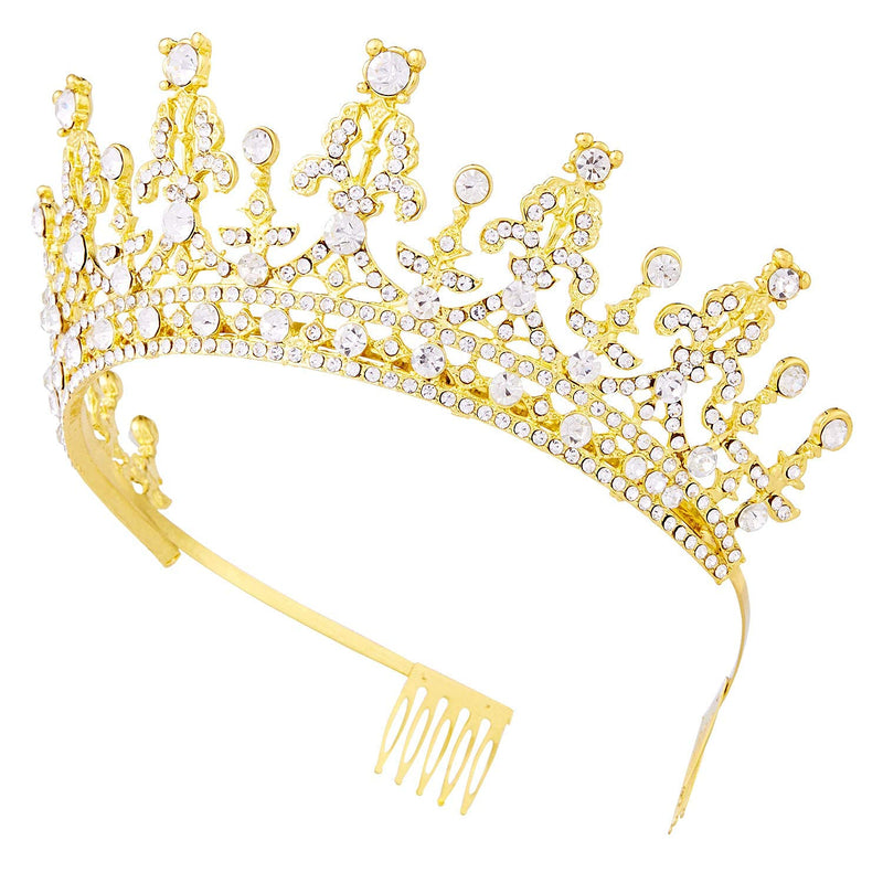 [Australia] - Vofler Tiaras and Crowns for Women Queen Gold Crystal Rhinestone Hair Jewelry Decor for Ladies Little Girls Bridal Bride Princess Birthday Wedding Pageant Prom Halloween Costume Party with Combs 