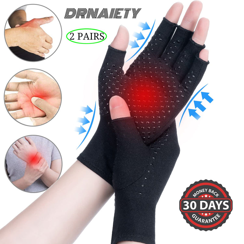 [Australia] - 2 Pairs Arthritis Compression Gloves, Relieve Arthritis, Rheumatoid, Osteoarthritis, Carpal Tunnel Pain, Compression Gloves for Arthritis for Women & Men, Anti-Slip Glue dot Gloves for Work (Black,L) Large Black 