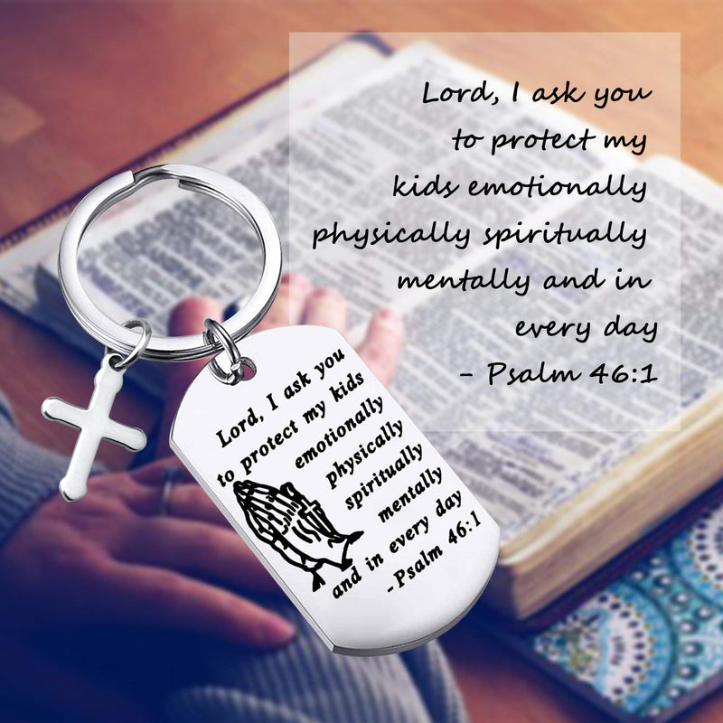 [Australia] - Christian Gifts Keychain Religious Jewelry Cross Pendant Bible Verse Keychain Military Bible Verse Praying Hands Gift silver 