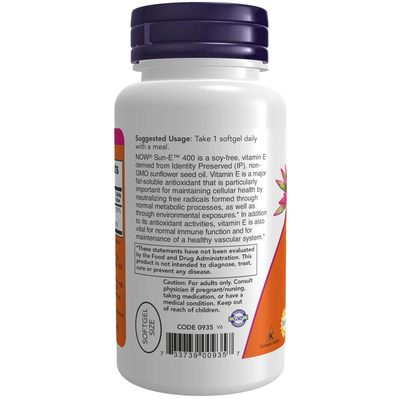 [Australia] - NOW Supplements, Sun-E™ 400 IU with d-alpha Tocopherol from Non-GMO Sunflower Oil, 60 Softgels 