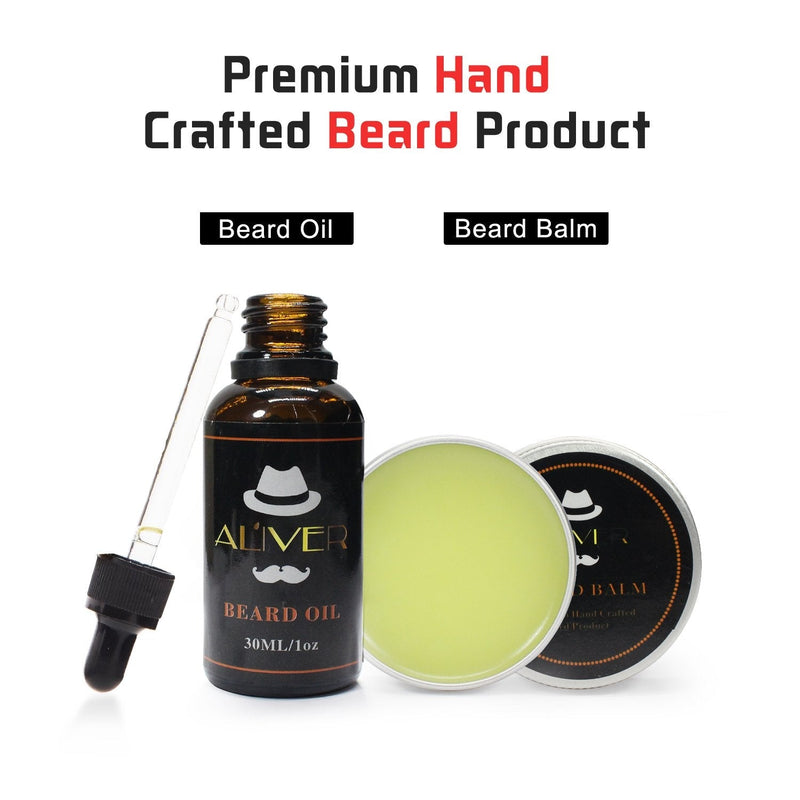 [Australia] - Beard Trimming Kit, 5 PCs Men Mustache Grooming Set - Organic Beard Oil(30ml)+Mustache Balm(30g) +Beard Brush+Beard Comb+ Professional Mustache Scissors for Styling Shaping & Growth 