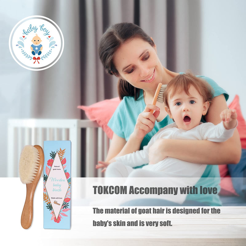 [Australia] - Tokcom Baby Hairbrush, Baby Massage Brush with Wooden Handle & Super Soft Goat Bristles for Newborns & Toddlers 1 Count (Pack of 1) 