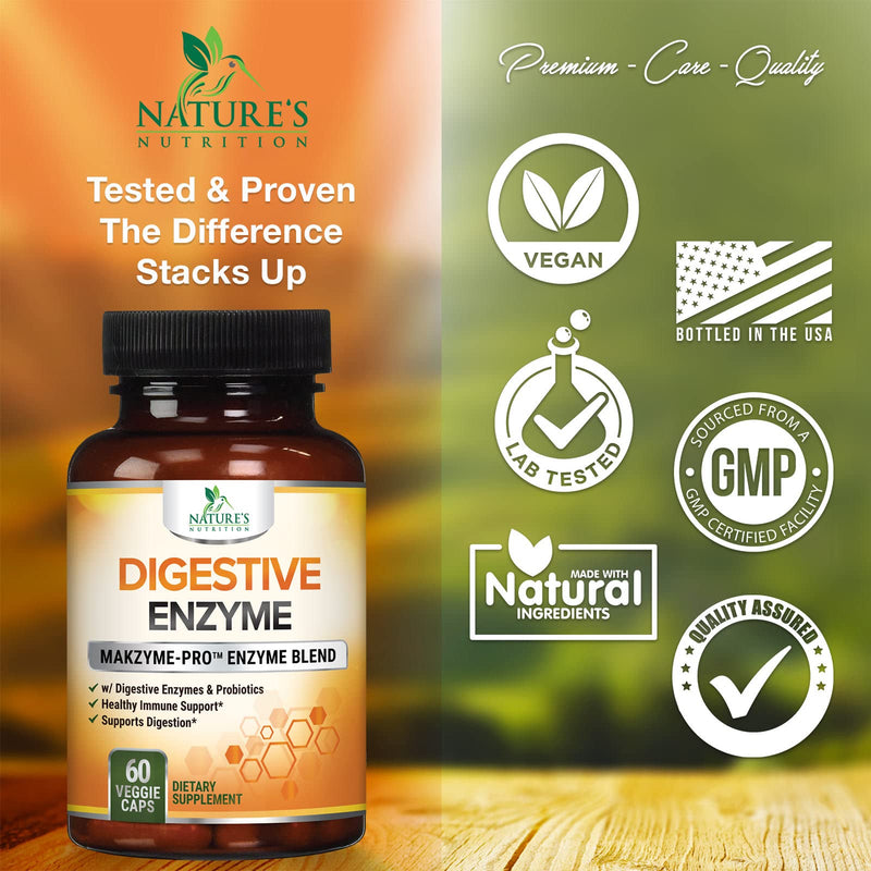 [Australia] - Digestive Enzymes with Probiotics, Bromelain and Papain - Gentle Digestion Support Multi-Enzyme Supplement for Women and Men - Daily Support for Gas, Bloating and Digestion, Non-GMO - 60 Capsules 60 Count (Pack of 1) 