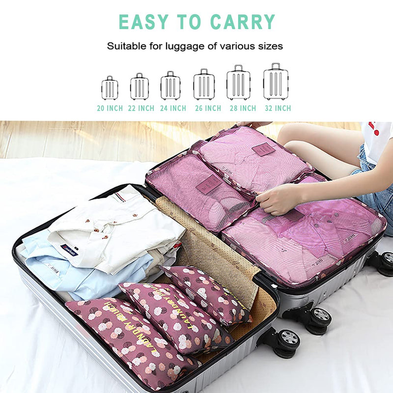[Australia] - Packing Cubes Travel Organizers Luggage Compression Pouches-6 Sets Travel Accessories(Wine Flower) Wine Flower 