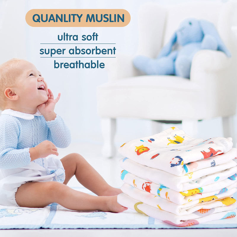 [Australia] - 10 Pieces Baby Burp Cloth 10 x 20 inches 6 Layer Soft Absorbent Muslin Newborn Towel for Baby Shower Machine Washable, for Sensitive Skin Baby (Animal Pattern) Animal Pattern 