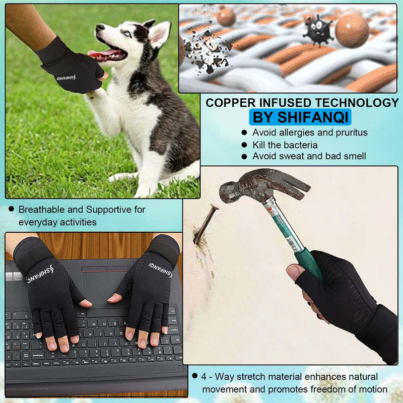 [Australia] - SHIFANQI 4 Pack Copper Arthritis Compression Gloves for Women Men,Hand Pain Relief Typing Gloves Fingerless for Carpal Tunnel LARGE/X-LARGE 