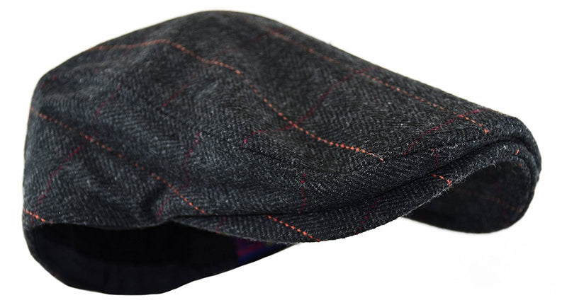 [Australia] - Wonderful Fashion Men's Classic Herringbone Tweed Wool Blend Newsboy Ivy Hat (Large/X-Large, Charcoal) Black Plaid Small-Medium 