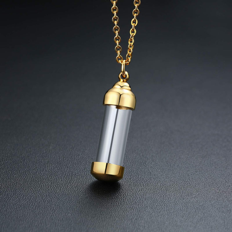 [Australia] - HUANIAN Stainless Steel Glass Container Tube Urn Keepsake Cremation Ashes Memorial Pendant Necklace for Men Women Gold 