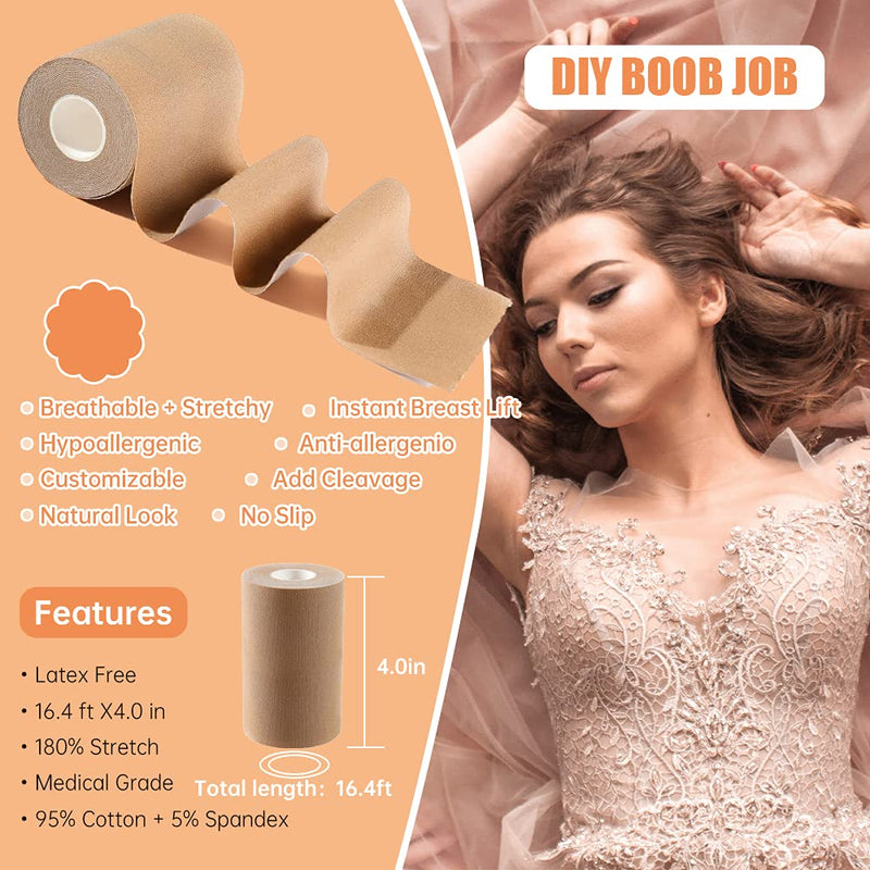 [Australia] - Boob Tape, Breast Lift Tape 4 inch Wide, Boobytape for Lift Large Big Plus and A-G Cup All Size Heavy Breast,Adhesive Bra Tape, Body Shaping Tape Chest Support.Fashion Push up in All Dress (Nude B) Nude B 