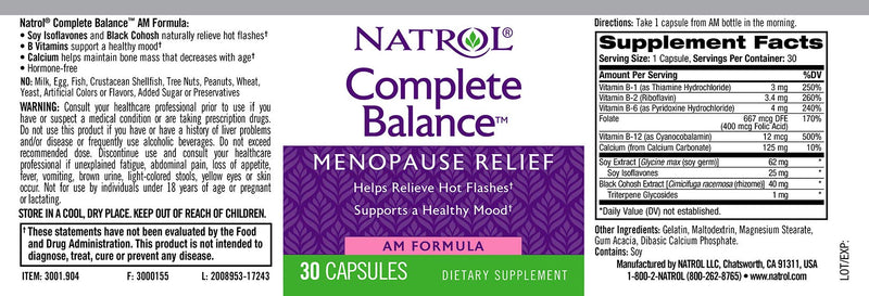 [Australia] - Natrol Complete Balance A.M./P.M. Capsules for Menopause Relief, Helps Relieve Hot Flashes and Night Sweats, Complete Day and Night Menopause Support, Provides Mood Support, 30 Count (Pack of 2) 