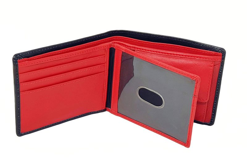 [Australia] - Starhide Men's RFID Blocking Genuine Nappa Leather Billfold Wallet Purse - Photo Id Holder - Coin Pocket Pouch 1216 (Black/Red) Black/Red 