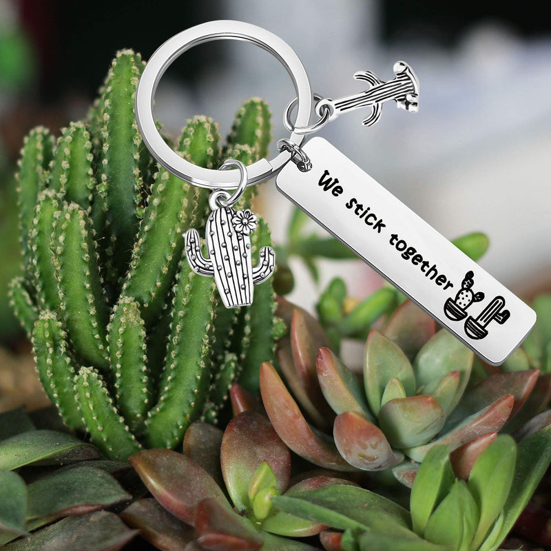 [Australia] - bobauna Cactus Keychain We Stick Together Empowerment Appreciation Jewelry Gift for Succulents Lover Teacher Friend we stick together keychain 