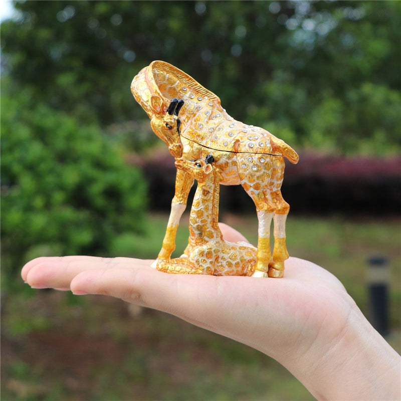 [Australia] - Waltz&F Hand Painted Enameled Giraffe mother and child Decorative Hinged Jewelry Animal Trinket Box Unique Home Decor 