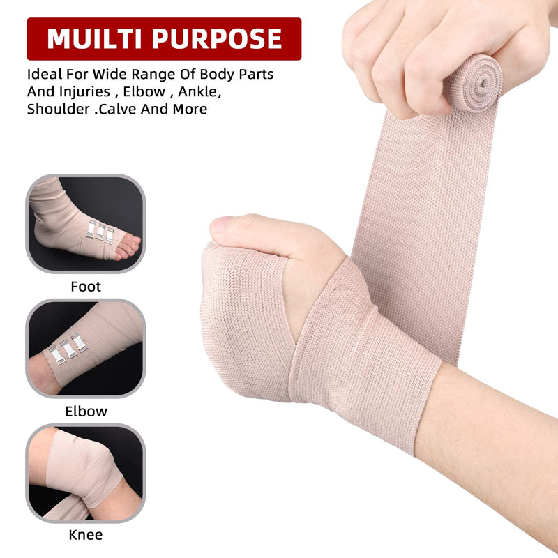 [Australia] - FRESINIDER Elastic Bandage Wrap 8 Pack(4 X 3" + 4 X 4" Wide Rolls) + 48 Clips | Stretch Compression Bandage Stretches up to 15ft | Ideal for Medical, Sports, Sprains, Calf, Ankle & Foot 8Pack 