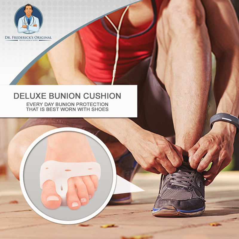 [Australia] - Dr. Frederick's Original Deluxe Bunion Pad & Toe Spacer - 2 Pieces - Soft Gel Toe Separators for Active People - Pain Relief for Bunions & Tailor's Bunions - Heavy Duty Heavy Duty - One Size Fits All 