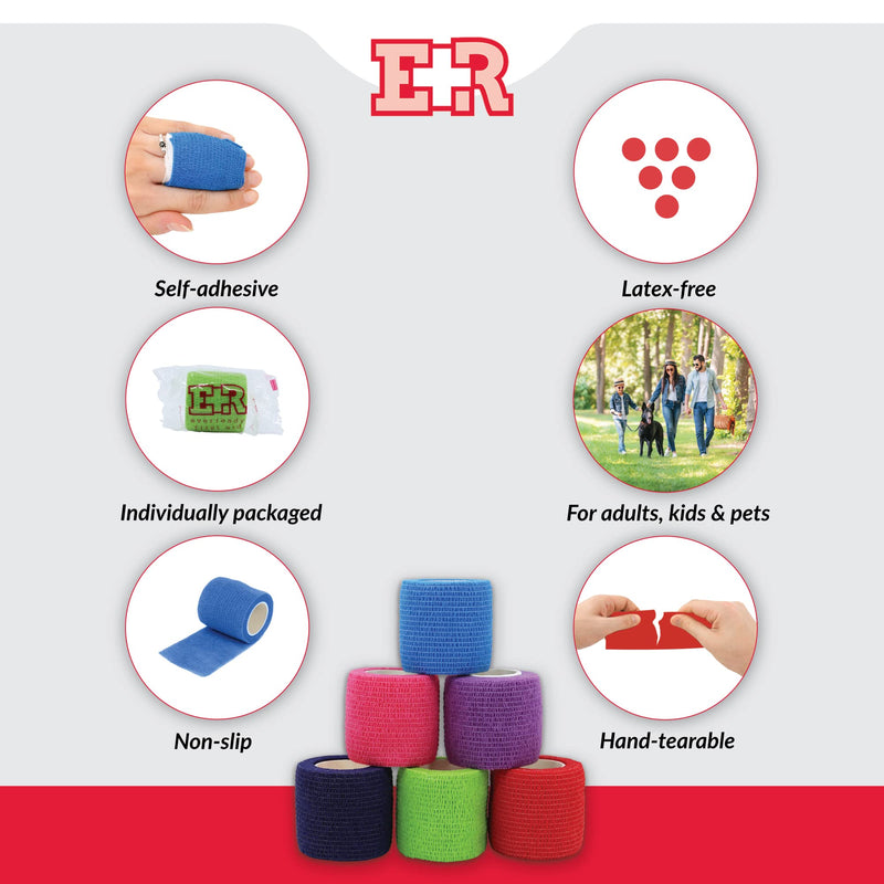 [Australia] - Ever Ready First Aid Self Adherent Cohesive Bandages 2" x 5 Yards - 6 Count, Rainbow Colors 