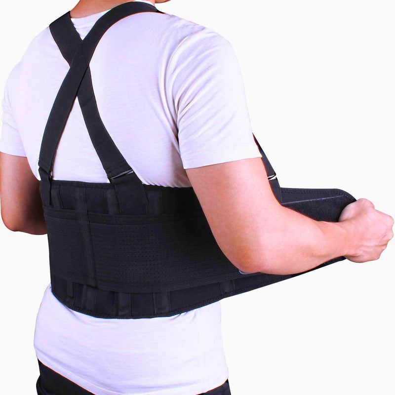 [Australia] - Lower Back Brace with Suspenders | Lumbar Support | Wrap for Posture Recovery, Workout, Herniated Disc Pain Relief | Waist Trimmer Work Ab Belt | Industrial | Adjustable | Women & Men | Black Mesh L Large (Pack of 1) 