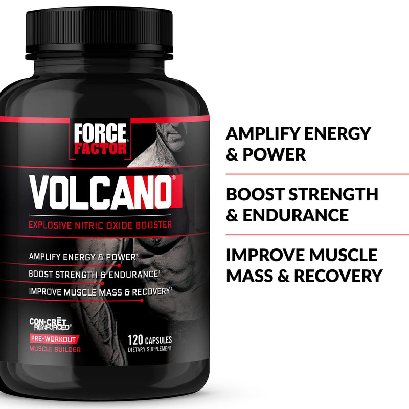 [Australia] - Volcano Pre Workout Nitric Oxide Booster Supplement for Men with Creatine and L-Citrulline to Boost Nitric Oxide and Energy, Build Muscle, Better Pump and Workout, Force Factor, 120 Capsules 