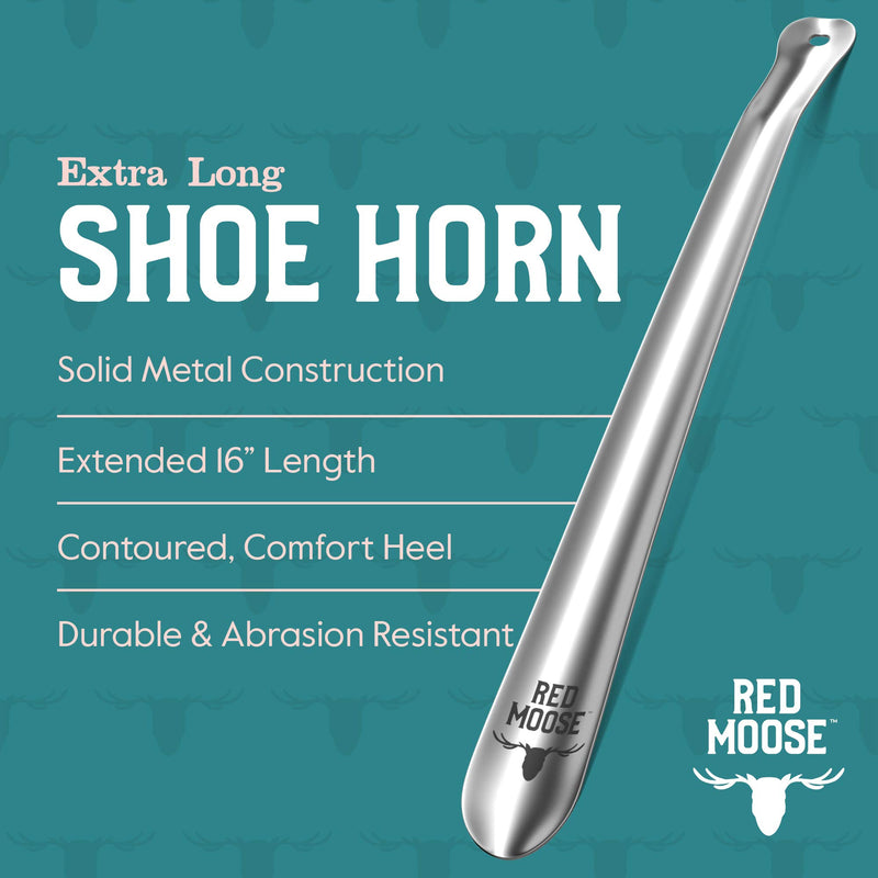 [Australia] - Long Shoe Horn - 16" Shoe Horn Long Handle Wear Shoe Helper - Silver - Red Moose 