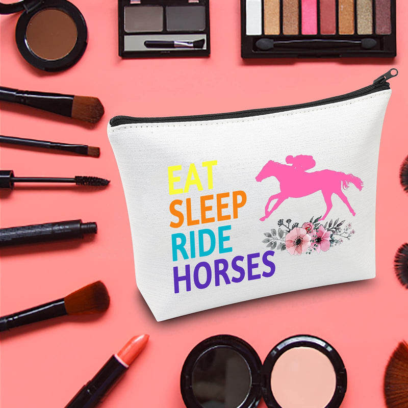 [Australia] - LEVLO Horse Riding Cosmetic Bag Horseback Riding Gift Eat Sleep Ride Horses Makeup Zipper Pouch Bag Horse Racing Merchandise, Eat Sleep Ride Horses, 