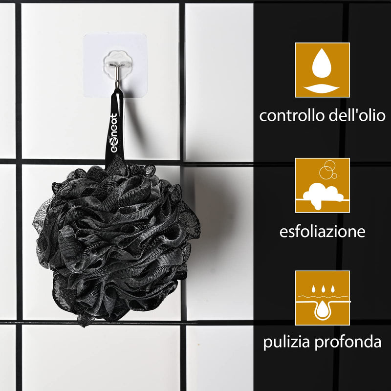 [Australia] - Ezneat Loofah Shower Puff 3Pcs - Ultra Soft Mesh Bath Sponges for Adults Exfoliating, Scrubbing and Cleaning - Body Scrubbers for Use in Shower - Black 3 Count (Pack of 1) 
