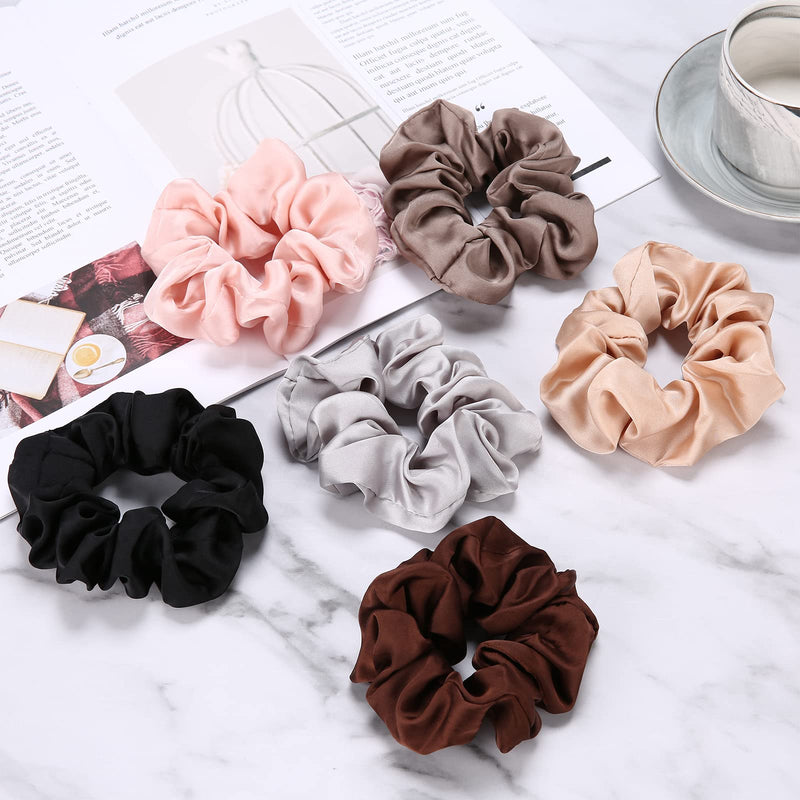 [Australia] - 6 Pcs Lolalet Silk Hair Scrunchies for Women Girls, Silk Satin Hair Ties Breakage Frizz Prevention Soft Elastic Ponytail Holders for Thick Hair Curly Hair Long Fine Hair Accessories Scrunchy Set Multi-color A 