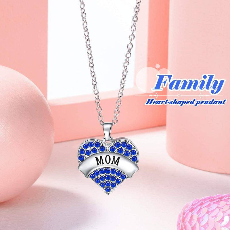 [Australia] - Hicarer 4 Pieces Big Sis Middle Sis Little Sis Mom Crystal Heart Shape Pendant Necklace Set Sister Family Jewelry for Sister Girls Kids Blue 