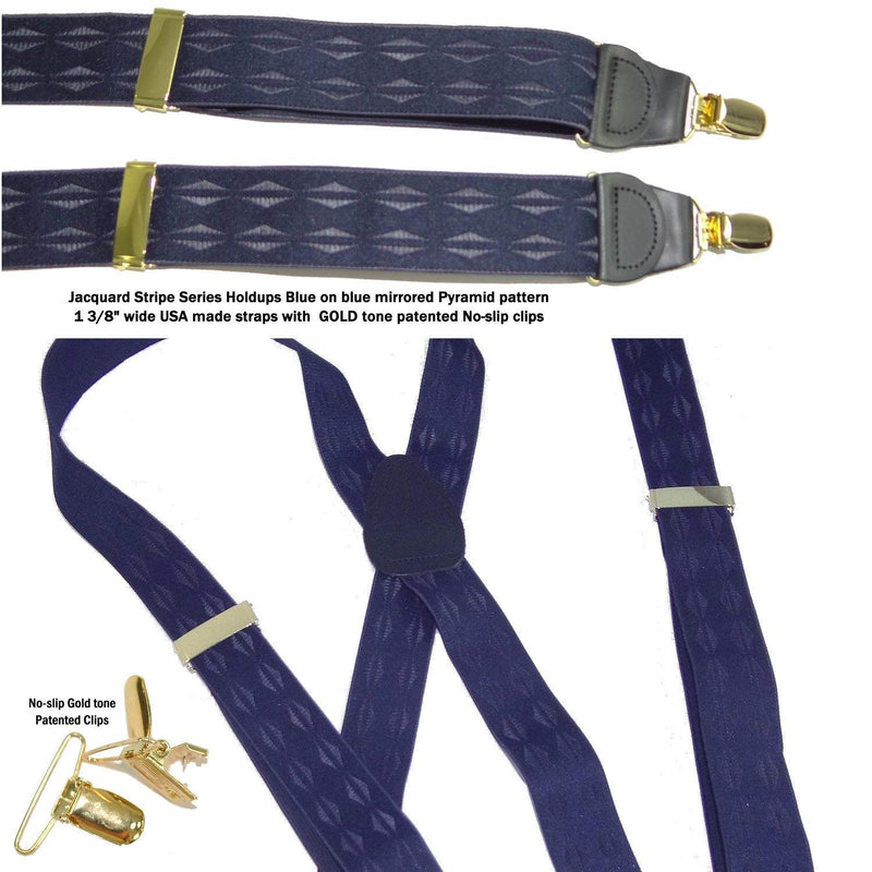 [Australia] - Hold-Ups Blue Pattern Jacquard Suspenders X-back and Gold No-slip Clips 