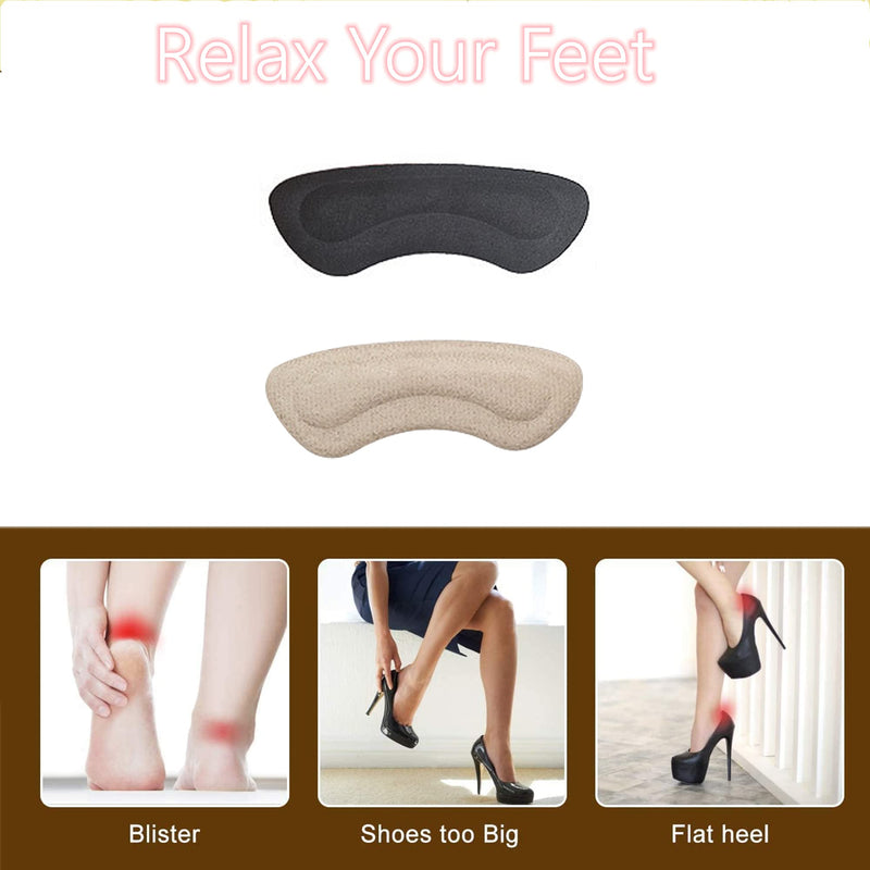 [Australia] - Heel Grips, Heel Cushion Pads for Loose Shoes, 4 Pairs Heel Protectors, Heel Inserts Grips Liners for Women Men Shoes Too Big Black & Skin 