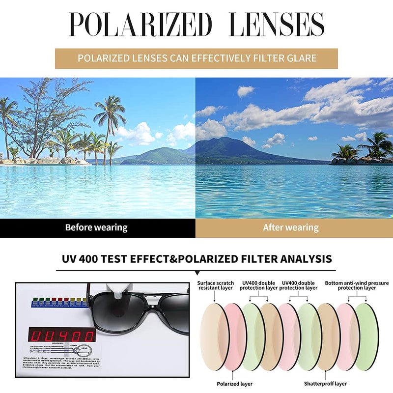 [Australia] - Polarized Aviator Sunglasses for Women and Men Vintage Large Plastic Frame Sun Glasses UV400 Protection Shades A1: Bright Black Frame/Gradient Grey Lenses 