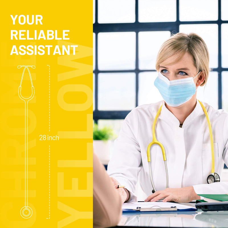 [Australia] - FriCARE Dual Head Stethoscope for Medical and Home, Classic Lightweight Design, Stethoscope for Adult, Gift for Nurses, Doctors, Medical Students, 28 inch (Chrome Yellow) Chrome Yellow 