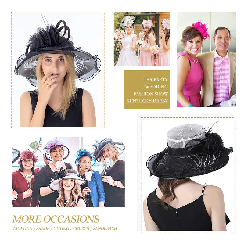 [Australia] - Fascinator for Women Organza Church Kentucky Derby Hat Bridal Tea Party Wedding Hats Black 
