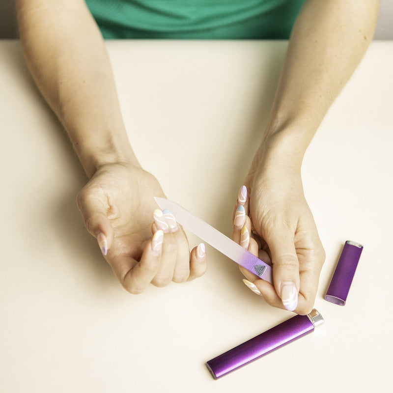 [Australia] - Glass Nail File with Case, Fingernail File for Manicure Nail Care - Bona Fide Beauty Premium Czech Glass Nail File Gold/Violet 