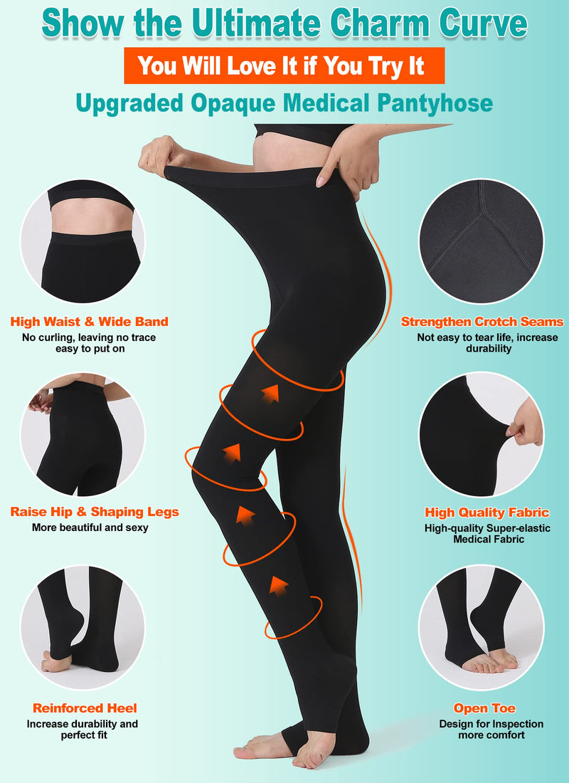 [Australia] - MGANG® Compression Pantyhose, Open Toe, Waist High Compression Stockings Opaque, 15-20 mmHg Pantyhose, Firm Support Hose for Unisex, Edema, Varicose Veins, Swelling, Nursing, Black Large 15-20mmhg Black Open-toe 